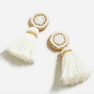 EUC J.Crew Beaded Tassel Stud Earrings in white and gold